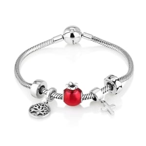 Marina Jewelry Sterling Silver Five Bead Christian Charm Bracelet