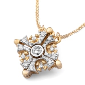 Dainty 14K Gold Convertible Magnetic Jerusalem Cross Necklace with 29 White Diamonds
