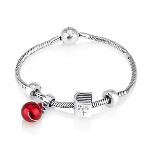 Marina Jewelry Sterling Silver Four Bead Christian Charm Bracelet