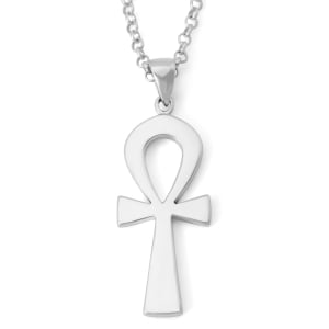 Polished Sterling Silver Ancient Egyptian Ankh Cross Pendant - Unisex