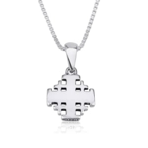 925 Sterling Silver Polished Jerusalem Cross Necklace with Inscription