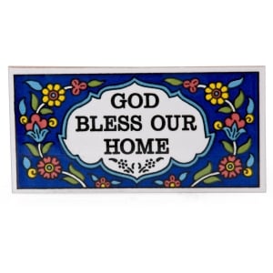 Armenian Ceramic Flower Wall Hanging Tile with Blessing