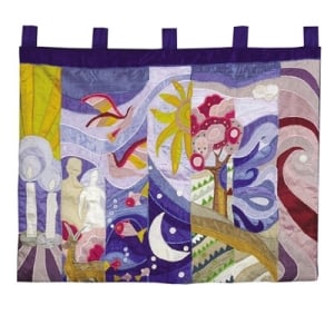 Yair Emanuel Extra Large Seven Days of Creation Silk Wall Hanging 