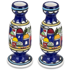 Armenian Ceramics Colorful Jerusalem Short Candlesticks 