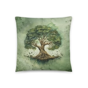 Majestic Tree of Life Pillow in Green