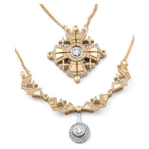 Convertible 14K Gold Jerusalem Cross Necklace with 133 White Diamonds – 1.16 TCW