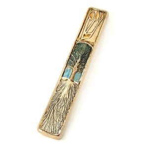 Art in Clay Handmade Ceramic Tree of Life Mezuzah Case With 24K Gold