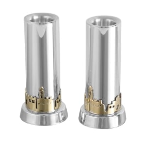Bier Judaica 925 Sterling Silver Jerusalem of Gold Candlesticks