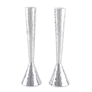 Bier Judaica Sterling Silver Cone Hammered Candlesticks