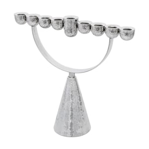 Bier Judaica Sterling Silver Hanukkah Menorah With Hammered Cone Design