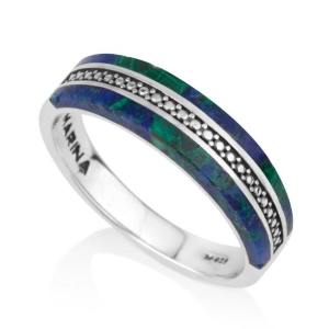 Marina Jewelry Slim Sterling Silver and Eilat Stone Dotted Women's Ring