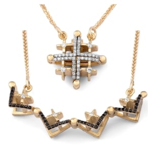 14K Gold Double-Sided Convertible Jerusalem Cross Necklace with 96 Black and White Diamonds