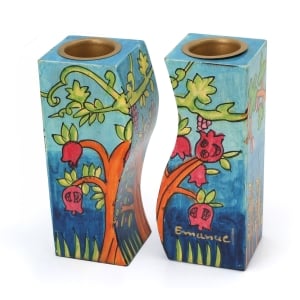 Yair Emanuel Hand Painted Fitted Candlesticks (Seven Species)