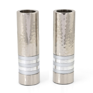 Yair Emanuel Hammered Nickel Cylinder Candlesticks (Choice of Colors)