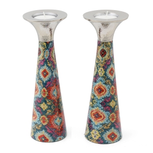 Large Hand Painted Metal Candlesticks with Hammered Texture by Yair Emanuel - Design Option