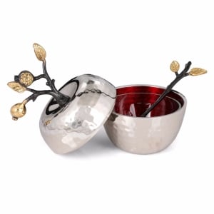 Yair Emanuel Stainless Steel Apple Honey Dish Set (Pomegranates)
