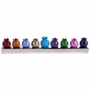 Yair Emanuel Multicolored Pomegranates In A Row Hanukkah Menorah