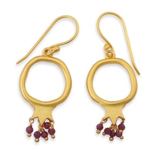 Gold-Plated Pomegranate Outline Dangle Earrings with Rubies by Yair Emanuel