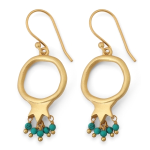 Gold-Plated Pomegranate Outline Dangle Earrings with Turquoise Stones by Yair Emanuel
