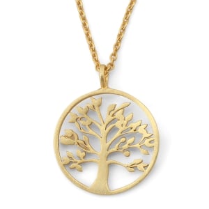 Gold-Plated Round Tree of Life Pendant Necklace by Yair Emanuel
