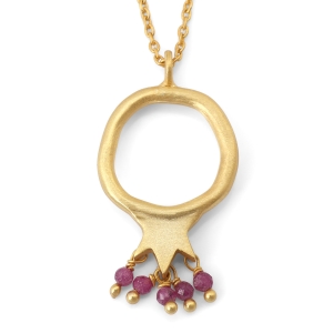 Gold-Plated Hollow Pomegranate Necklace with Rubies by Yair Emanuel