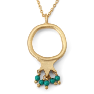 Gold-Plated Hollow Pomegranate Necklace with Turquoise Stones by Yair Emanuel