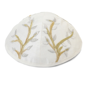 Yair Emanuel Embroidered Silk Kippah - Tree of Life Design