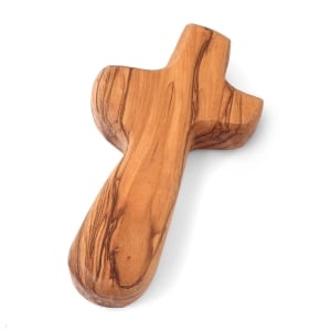 Hand-Carved Olive Wood Holding Cross from the Holy Land