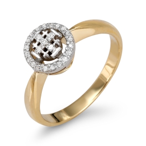 Women’s Halo Jerusalem Cross Ring with 25 Diamonds in 14K Yellow and White Gold