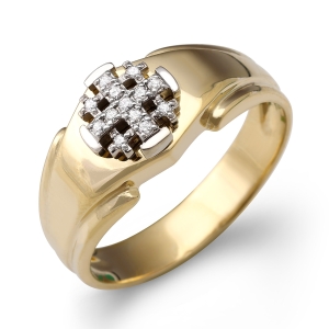 Women’s Sculpted Jerusalem Cross Ring with Diamonds in 14K Yellow or White Gold