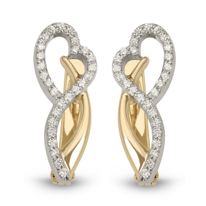 14K Gold Modern Heart Earrings with Diamonds