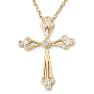 Elegant 14K Gold Cross of Passion Pendant with Diamonds - Color Option