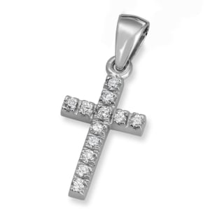 14K Gold and Diamond Classic Roman Cross Pendant with 12 Diamonds