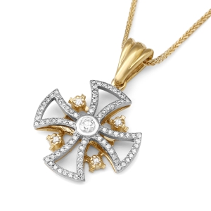 Two-Tone 14K Gold Openwork Jerusalem Cross Pendant Necklace with 85 Diamonds