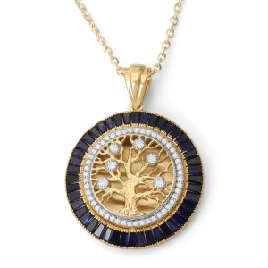 Anbinder Jewelry 14K Yellow Gold Tree of Life Pendant with Diamonds and Sapphires