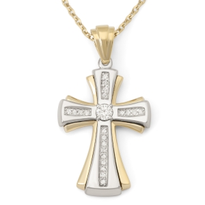 14K Gold Diamond Studded Latin Cross Pendant - Color Option