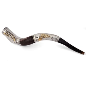 Barsheshet-Ribak Silver Yemenite (Kudu) Shofar with Jerusalem and Grapes Design