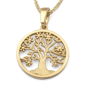 14K Gold Round Tree of Life Pendant Necklace