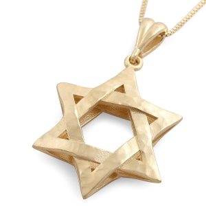 14K Gold Interweaving Double Star of David Pendant