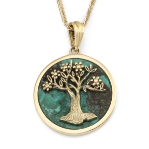 14K Gold Round Tree of Life Pendant with Eilat Stone