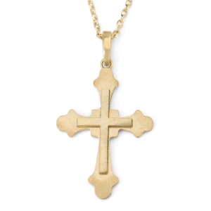 Unisex 14K Gold Double Latin Cross Pendant with a Matte Finish - Available in Yellow or White Gold