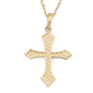 14K Gold Unisex Striped Latin Cross Pendant Necklace - Yellow or White Gold
