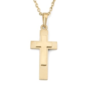 14K Gold Thick Double Latin Cross Unisex Pendant Necklace - Yellow or White Gold