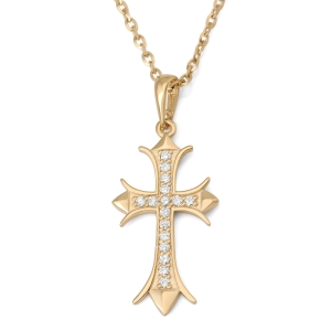 Radiant 14K Gold Latin Cross Pendant Necklace with Diamonds