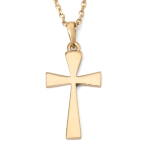 Polished 14K Gold Sleek Latin Cross Pendant Necklace - Yellow or White Gold
