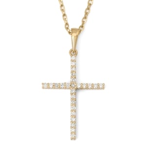 Dainty 14K Gold Diamond Studded Latin Cross Pendant - Yellow or White Gold