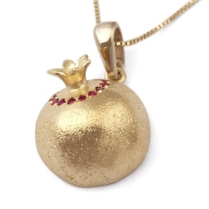 Women's 14K Yellow Gold and Ruby Accented Pomegranate Pendant