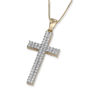 14K Gold and Diamond Classic Roman Cross Pendant with 54 Diamonds (Color Option)