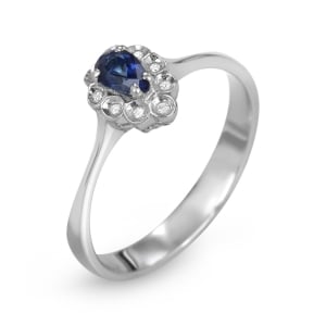 Anbinder 14K White Gold Teardrop Sapphire and Diamond Halo Women's Engagement Ring