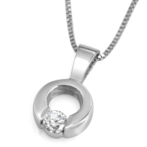Anbinder 14K White Gold Contemporary Half Bezel Open Circle Diamond Solitaire Pendant